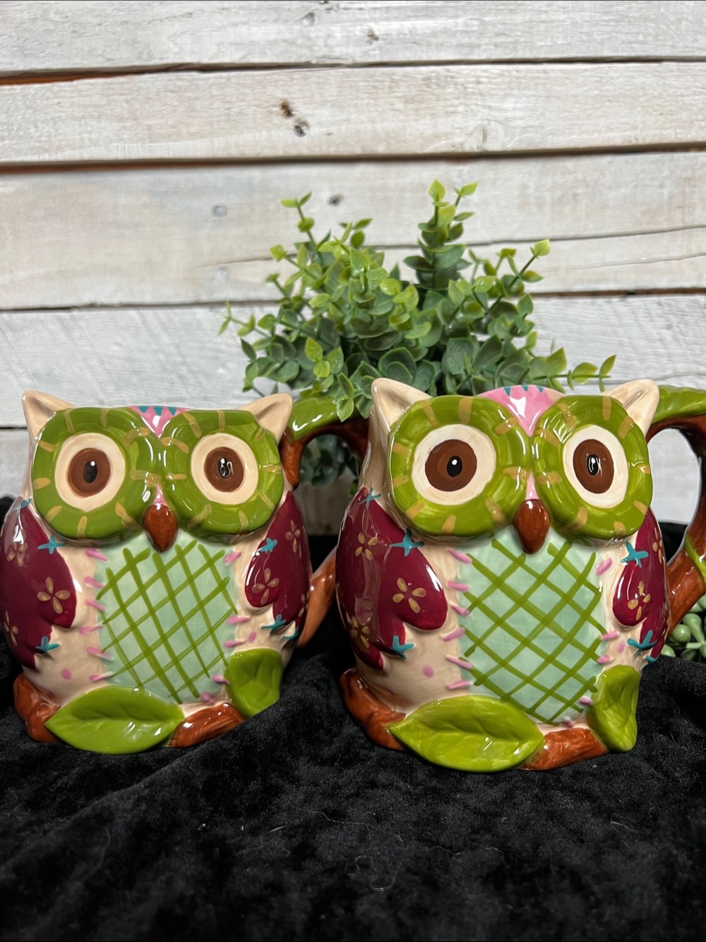 Pier 1 Ollie Owl Ceramic Coffee Mugs Set of 2